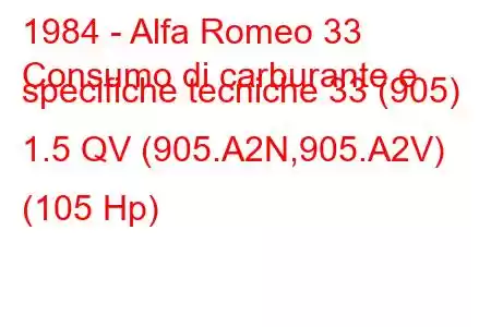 1984 - Alfa Romeo 33
Consumo di carburante e specifiche tecniche 33 (905) 1.5 QV (905.A2N,905.A2V) (105 Hp)