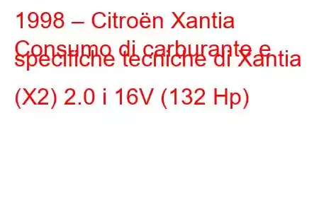 1998 – Citroën Xantia
Consumo di carburante e specifiche tecniche di Xantia (X2) 2.0 i 16V (132 Hp)