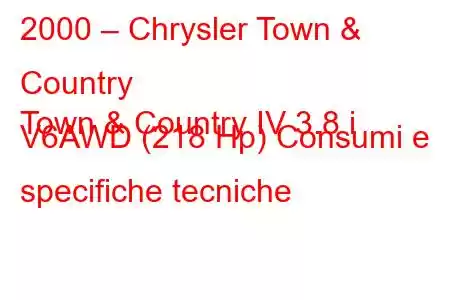 2000 – Chrysler Town & Country
Town & Country IV 3.8 i V6AWD (218 Hp) Consumi e specifiche tecniche