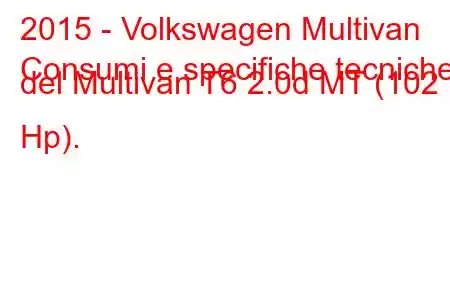 2015 - Volkswagen Multivan
Consumi e specifiche tecniche del Multivan T6 2.0d MT (102 Hp).