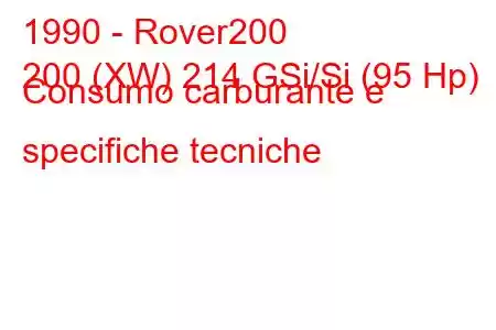 1990 - Rover200
200 (XW) 214 GSi/Si (95 Hp) Consumo carburante e specifiche tecniche