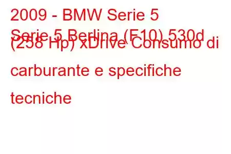 2009 - BMW Serie 5
Serie 5 Berlina (F10) 530d (258 Hp) xDrive Consumo di carburante e specifiche tecniche