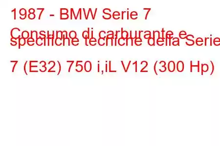 1987 - BMW Serie 7
Consumo di carburante e specifiche tecniche della Serie 7 (E32) 750 i,iL V12 (300 Hp)