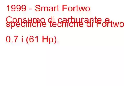 1999 - Smart Fortwo
Consumo di carburante e specifiche tecniche di Fortwo 0.7 i (61 Hp).