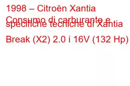 1998 – Citroën Xantia
Consumo di carburante e specifiche tecniche di Xantia Break (X2) 2.0 i 16V (132 Hp)