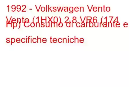 1992 - Volkswagen Vento
Vento (1HX0) 2.8 VR6 (174 Hp) Consumo di carburante e specifiche tecniche