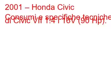 2001 – Honda Civic
Consumi e specifiche tecniche di Civic VII 1.4 i 16V (90 Hp).