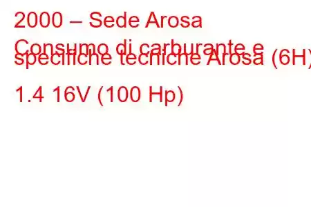 2000 – Sede Arosa
Consumo di carburante e specifiche tecniche Arosa (6H) 1.4 16V (100 Hp)