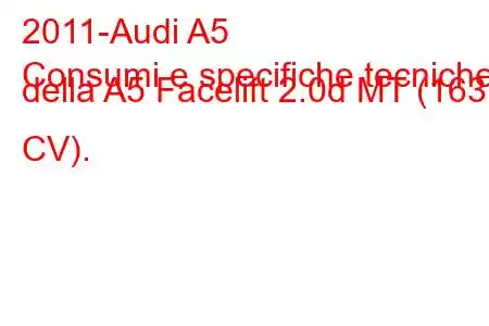 2011-Audi A5
Consumi e specifiche tecniche della A5 Facelift 2.0d MT (163 CV).