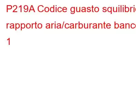 P219A Codice guasto squilibrio rapporto aria/carburante banco 1