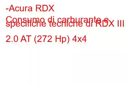 -Acura RDX
Consumo di carburante e specifiche tecniche di RDX III 2.0 AT (272 Hp) 4x4