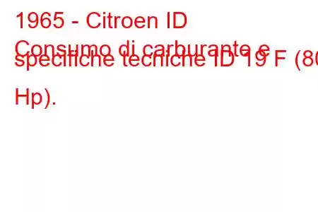 1965 - Citroen ID
Consumo di carburante e specifiche tecniche ID 19 F (80 Hp).