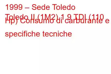 1999 – Sede Toledo
Toledo II (1M2) 1.9 TDI (110 Hp) Consumo di carburante e specifiche tecniche