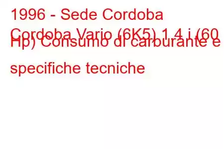 1996 - Sede Cordoba
Cordoba Vario (6K5) 1.4 i (60 Hp) Consumo di carburante e specifiche tecniche