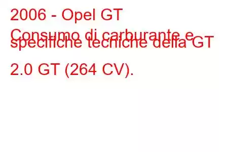 2006 - Opel GT
Consumo di carburante e specifiche tecniche della GT 2.0 GT (264 CV).