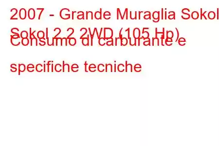 2007 - Grande Muraglia Sokol
Sokol 2.2 2WD (105 Hp) Consumo di carburante e specifiche tecniche