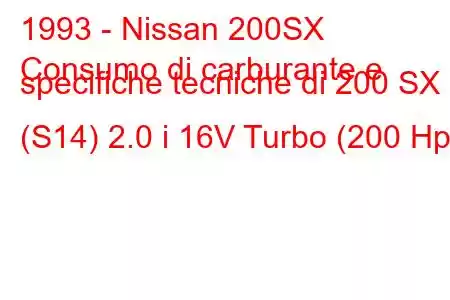 1993 - Nissan 200SX
Consumo di carburante e specifiche tecniche di 200 SX (S14) 2.0 i 16V Turbo (200 Hp)