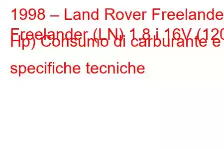 1998 – Land Rover Freelander
Freelander (LN) 1.8 i 16V (120 Hp) Consumo di carburante e specifiche tecniche