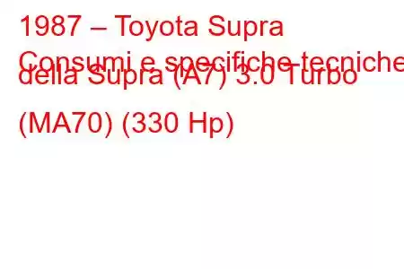 1987 – Toyota Supra
Consumi e specifiche tecniche della Supra (A7) 3.0 Turbo (MA70) (330 Hp)