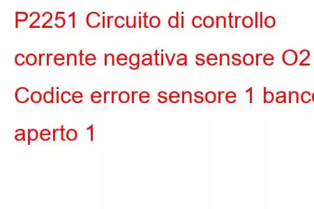 P2251 Circuito di controllo corrente negativa sensore O2 / Codice errore sensore 1 banco aperto 1