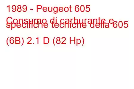 1989 - Peugeot 605
Consumo di carburante e specifiche tecniche della 605 (6B) 2.1 D (82 Hp)