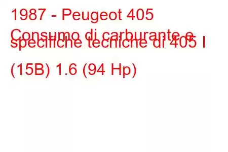 1987 - Peugeot 405
Consumo di carburante e specifiche tecniche di 405 I (15B) 1.6 (94 Hp)