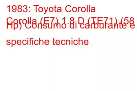 1983: Toyota Corolla
Corolla (E7) 1.8 D (TE71) (58 Hp) Consumo di carburante e specifiche tecniche