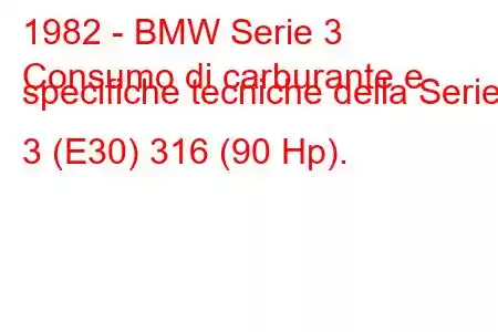 1982 - BMW Serie 3
Consumo di carburante e specifiche tecniche della Serie 3 (E30) 316 (90 Hp).