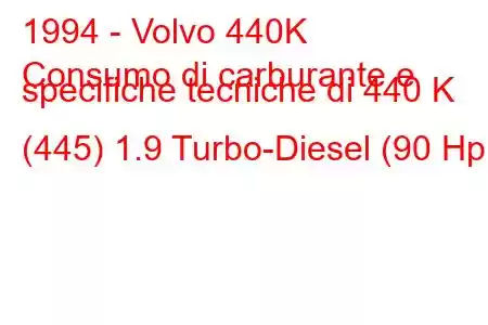 1994 - Volvo 440K
Consumo di carburante e specifiche tecniche di 440 K (445) 1.9 Turbo-Diesel (90 Hp)