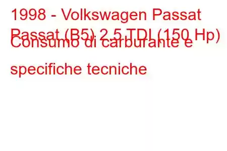 1998 - Volkswagen Passat
Passat (B5) 2.5 TDI (150 Hp) Consumo di carburante e specifiche tecniche