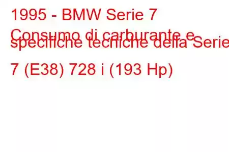 1995 - BMW Serie 7
Consumo di carburante e specifiche tecniche della Serie 7 (E38) 728 i (193 Hp)