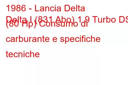 1986 - Lancia Delta
Delta I (831 Abo) 1.9 Turbo DS (80 Hp) Consumo di carburante e specifiche tecniche