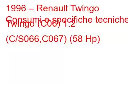 1996 – Renault Twingo
Consumi e specifiche tecniche Twingo (C06) 1.2 (C/S066,C067) (58 Hp)