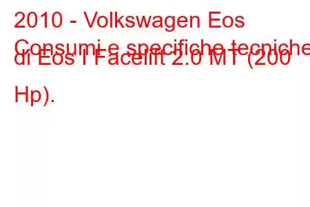 2010 - Volkswagen Eos
Consumi e specifiche tecniche di Eos I Facelift 2.0 MT (200 Hp).