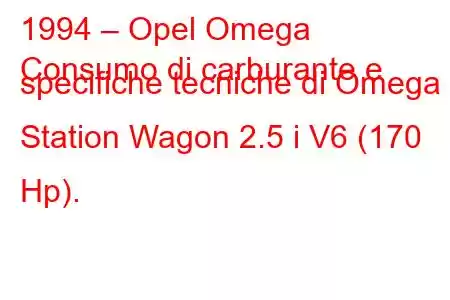 1994 – Opel Omega
Consumo di carburante e specifiche tecniche di Omega Station Wagon 2.5 i V6 (170 Hp).