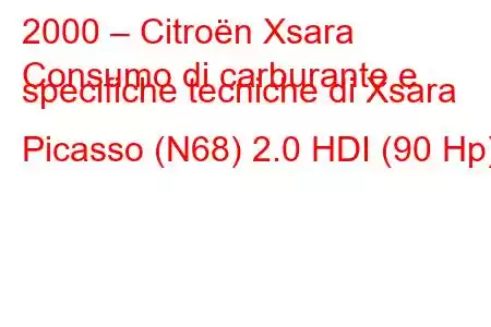 2000 – Citroën Xsara
Consumo di carburante e specifiche tecniche di Xsara Picasso (N68) 2.0 HDI (90 Hp)