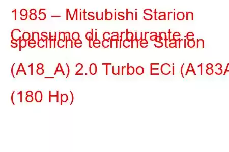 1985 – Mitsubishi Starion
Consumo di carburante e specifiche tecniche Starion (A18_A) 2.0 Turbo ECi (A183A) (180 Hp)