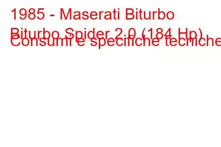 1985 - Maserati Biturbo
Biturbo Spider 2.0 (184 Hp) Consumi e specifiche tecniche