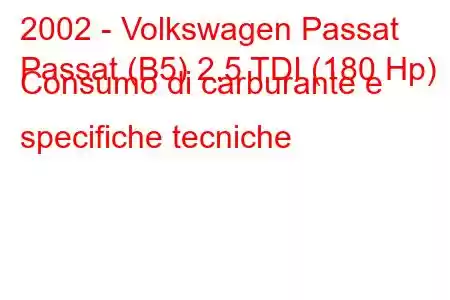 2002 - Volkswagen Passat
Passat (B5) 2.5 TDI (180 Hp) Consumo di carburante e specifiche tecniche