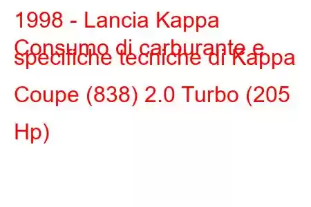 1998 - Lancia Kappa
Consumo di carburante e specifiche tecniche di Kappa Coupe (838) 2.0 Turbo (205 Hp)