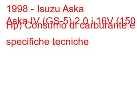 1998 - Isuzu Aska
Aska IV (GS-5) 2.0 i 16V (150 Hp) Consumo di carburante e specifiche tecniche