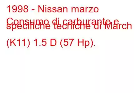 1998 - Nissan marzo
Consumo di carburante e specifiche tecniche di March (K11) 1.5 D (57 Hp).