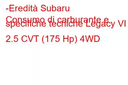 -Eredità Subaru
Consumo di carburante e specifiche tecniche Legacy VI 2.5 CVT (175 Hp) 4WD