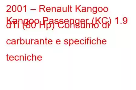 2001 – Renault Kangoo
Kangoo Passenger (KC) 1.9 dTi (80 Hp) Consumo di carburante e specifiche tecniche