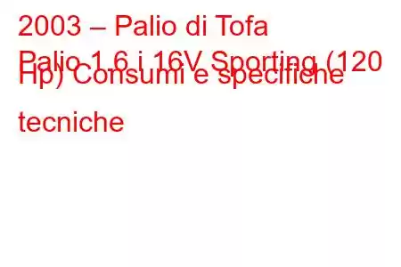 2003 – Palio di Tofa
Palio 1.6 i 16V Sporting (120 Hp) Consumi e specifiche tecniche