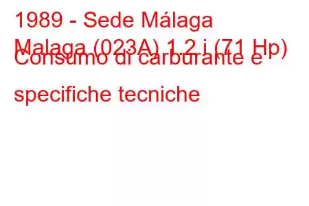 1989 - Sede Málaga
Malaga (023A) 1.2 i (71 Hp) Consumo di carburante e specifiche tecniche