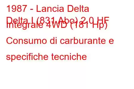 1987 - Lancia Delta
Delta I (831 Abo) 2.0 HF Integrale 4WD (181 Hp) Consumo di carburante e specifiche tecniche