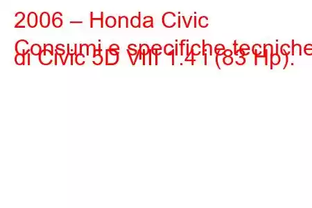 2006 – Honda Civic
Consumi e specifiche tecniche di Civic 5D VIII 1.4 i (83 Hp).