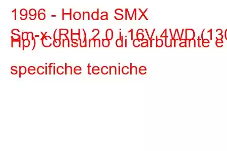 1996 - Honda SMX
Sm-x (RH) 2.0 i 16V 4WD (130 Hp) Consumo di carburante e specifiche tecniche