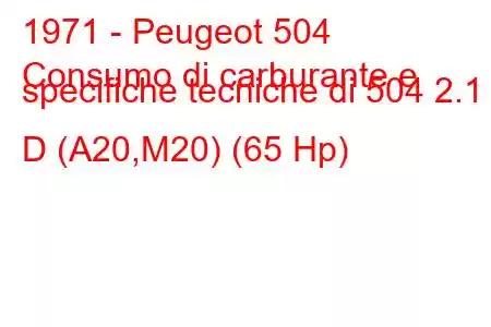 1971 - Peugeot 504
Consumo di carburante e specifiche tecniche di 504 2.1 D (A20,M20) (65 Hp)